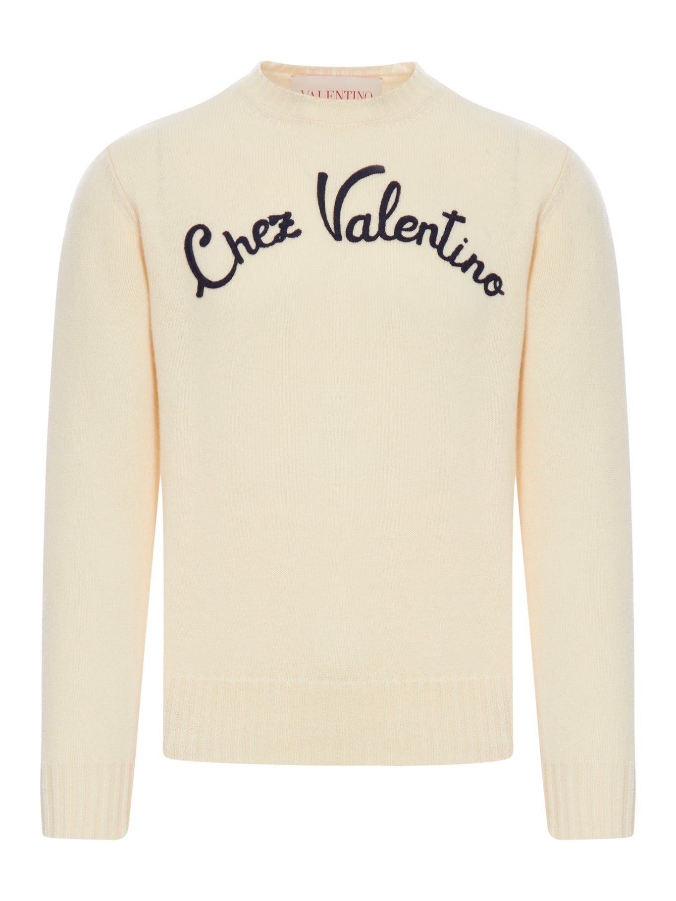 CREWNECK WOOL SWEATER WITH CHEZ VALENTINO EMBROIDERY