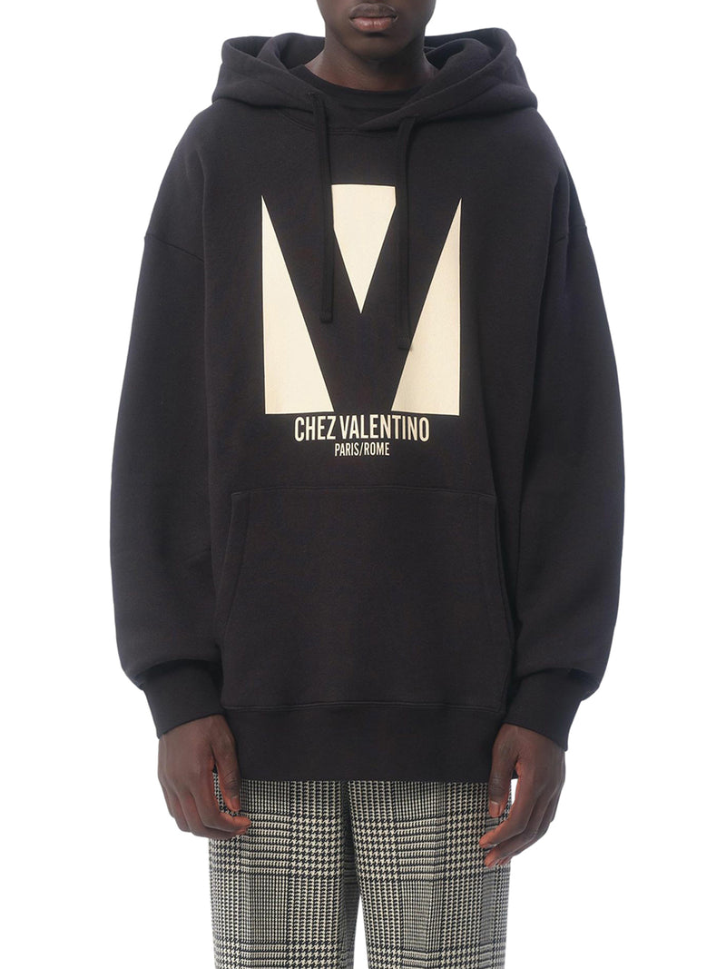 COTTON HOODIE WITH CHEZ VALENTINO PRINT