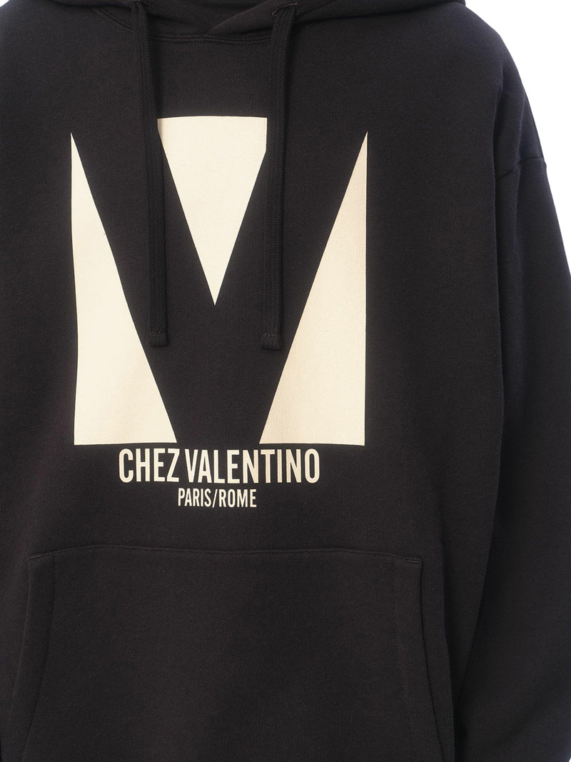 COTTON HOODIE WITH CHEZ VALENTINO PRINT