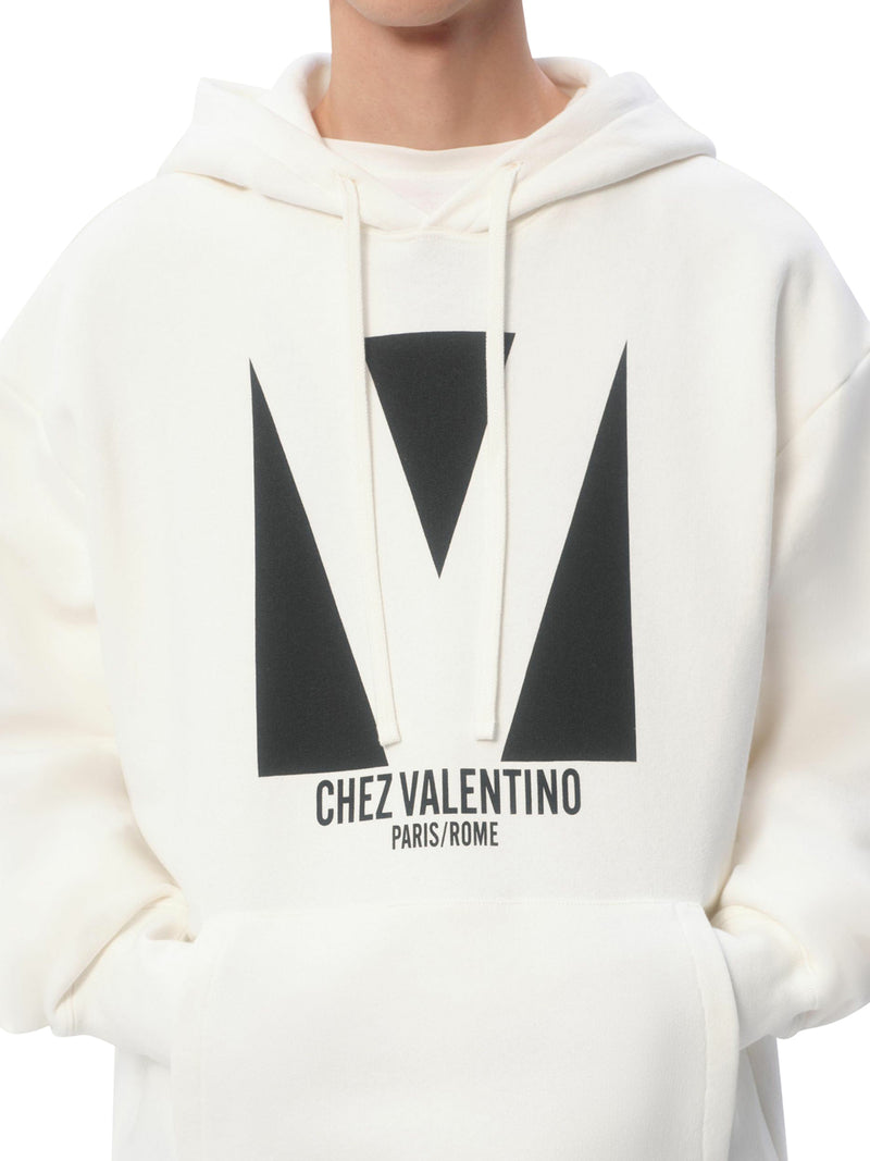 COTTON HOODIE WITH CHEZ VALENTINO PRINT