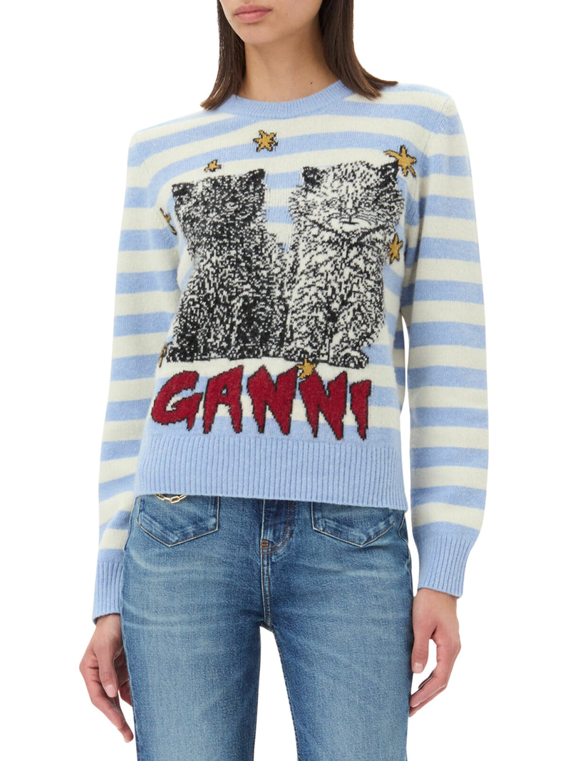 BLUE STRIPED GRAPHIC CAT JUMPER