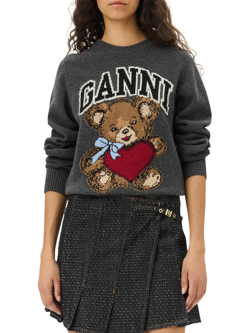 DARK GREY GRAPHIC BEAR JUMPER