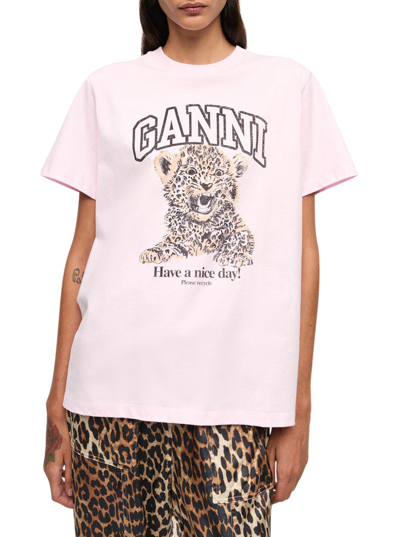 WHITE BASIC JERSEY LEOPARD RELAXED T-SHIRT