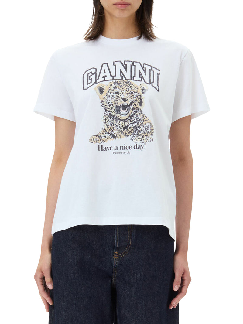 WHITE BASIC JERSEY LEOPARD RELAXED T-SHIRT