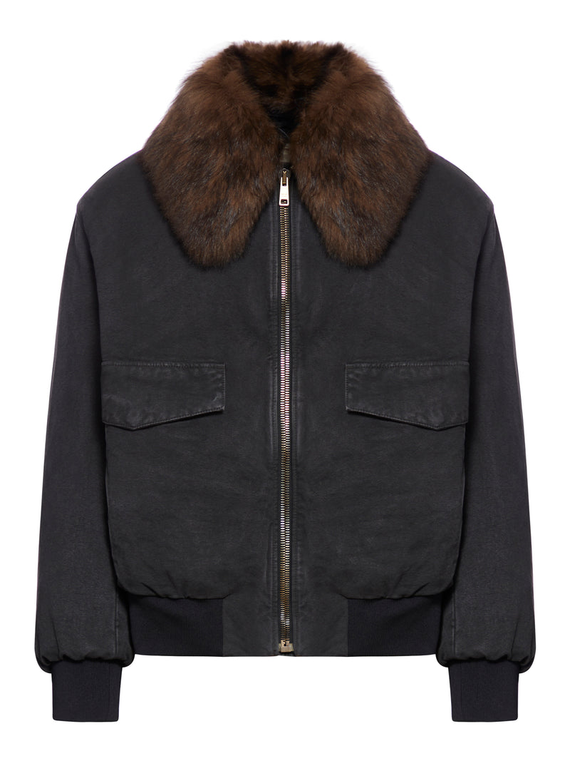 Cotton blouson with shearling collar