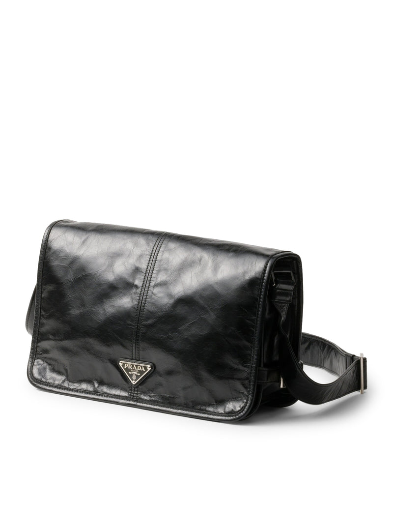 Leather shoulder bag with flap