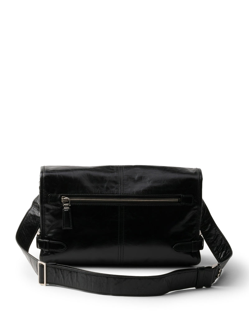 Leather shoulder bag with flap