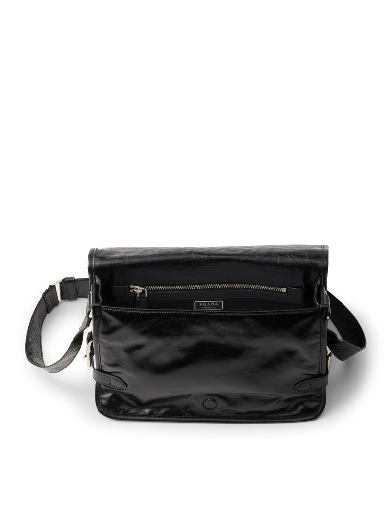 Leather shoulder bag with flap