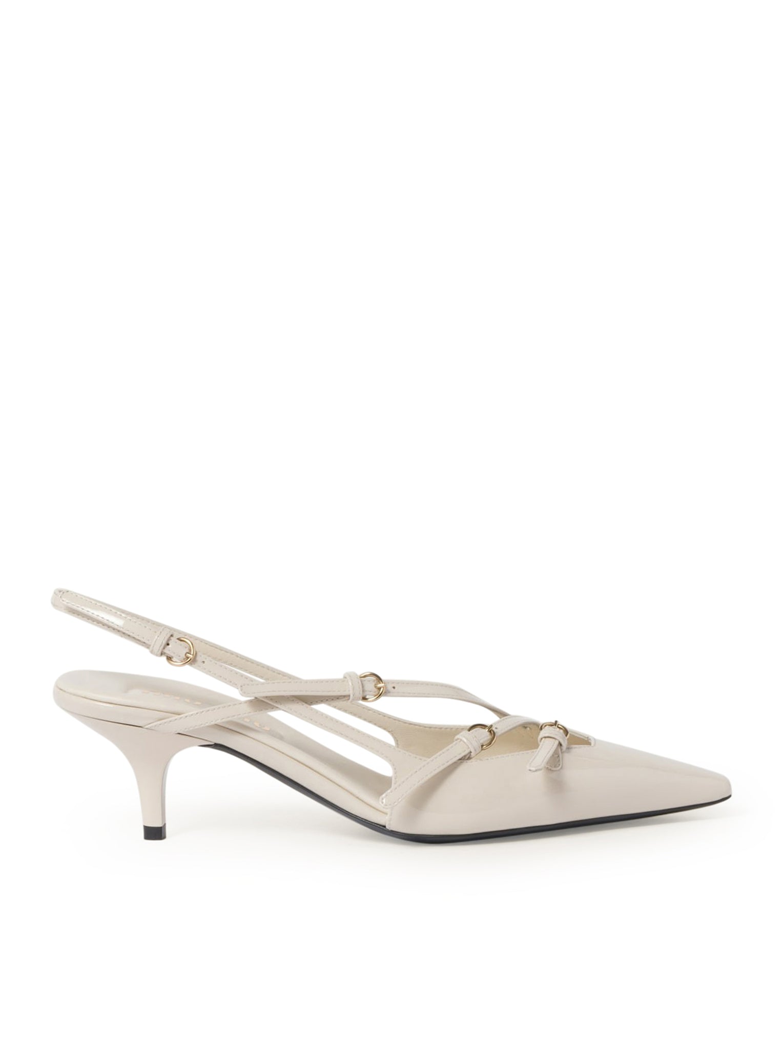 Patent leather slingback pumps with buckles