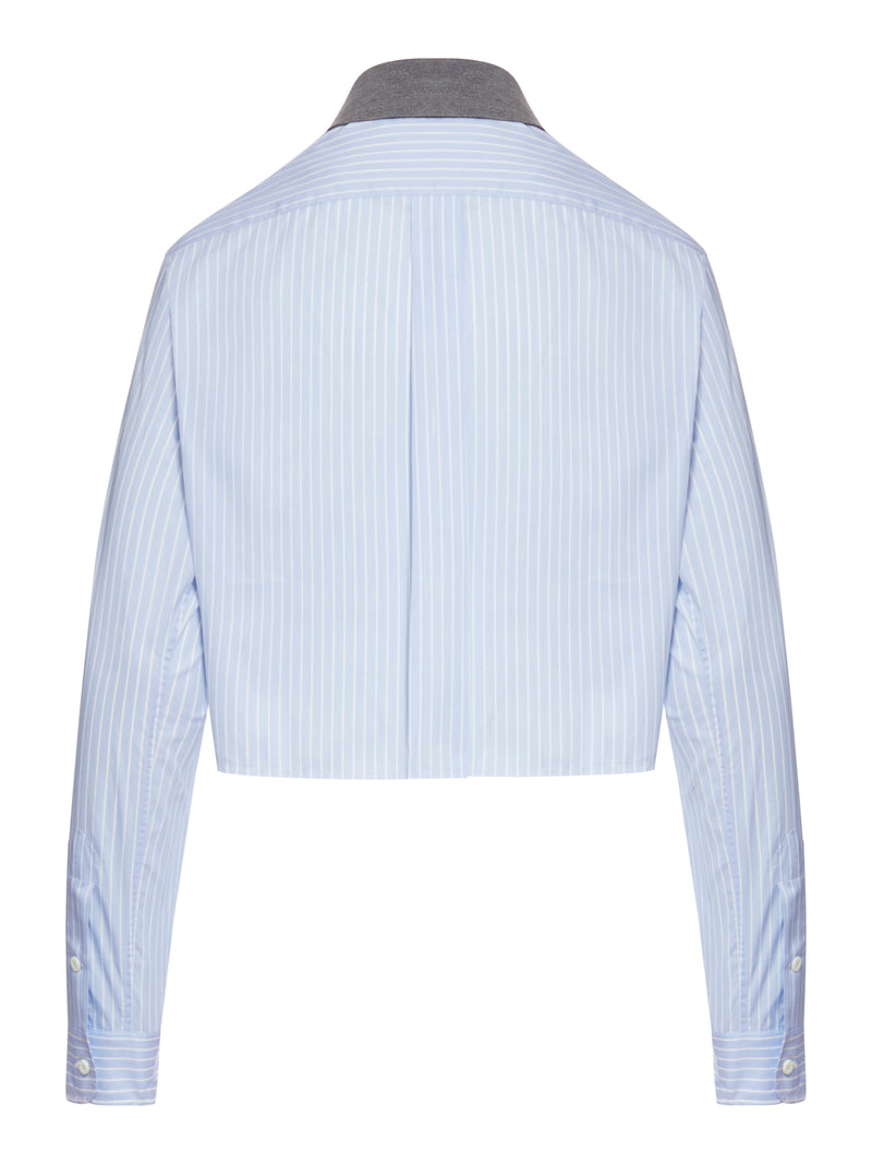 STRIPED COTTON SHIRT WITH CONTRAST COLLAR