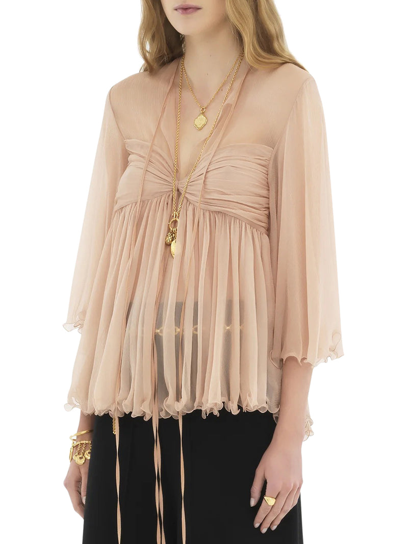 PLEATED TOP IN SILK MOUSSELINE