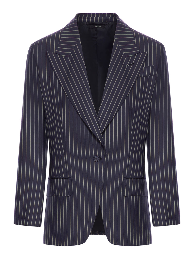 SINGLE BREASTED WOOL FLANNEL JACKET WITH STRIPES