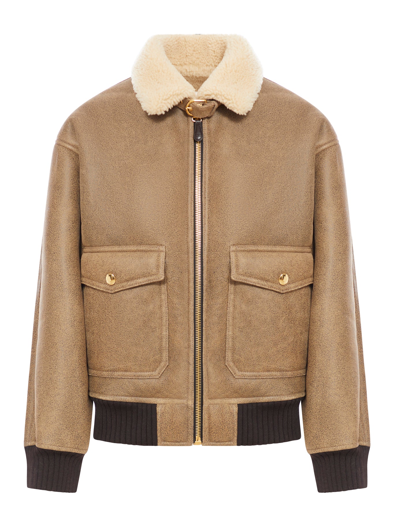 Shearling and leather aviator jacket