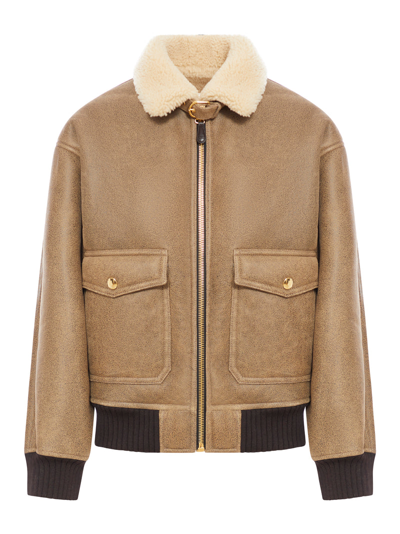 Shearling and leather aviator jacket