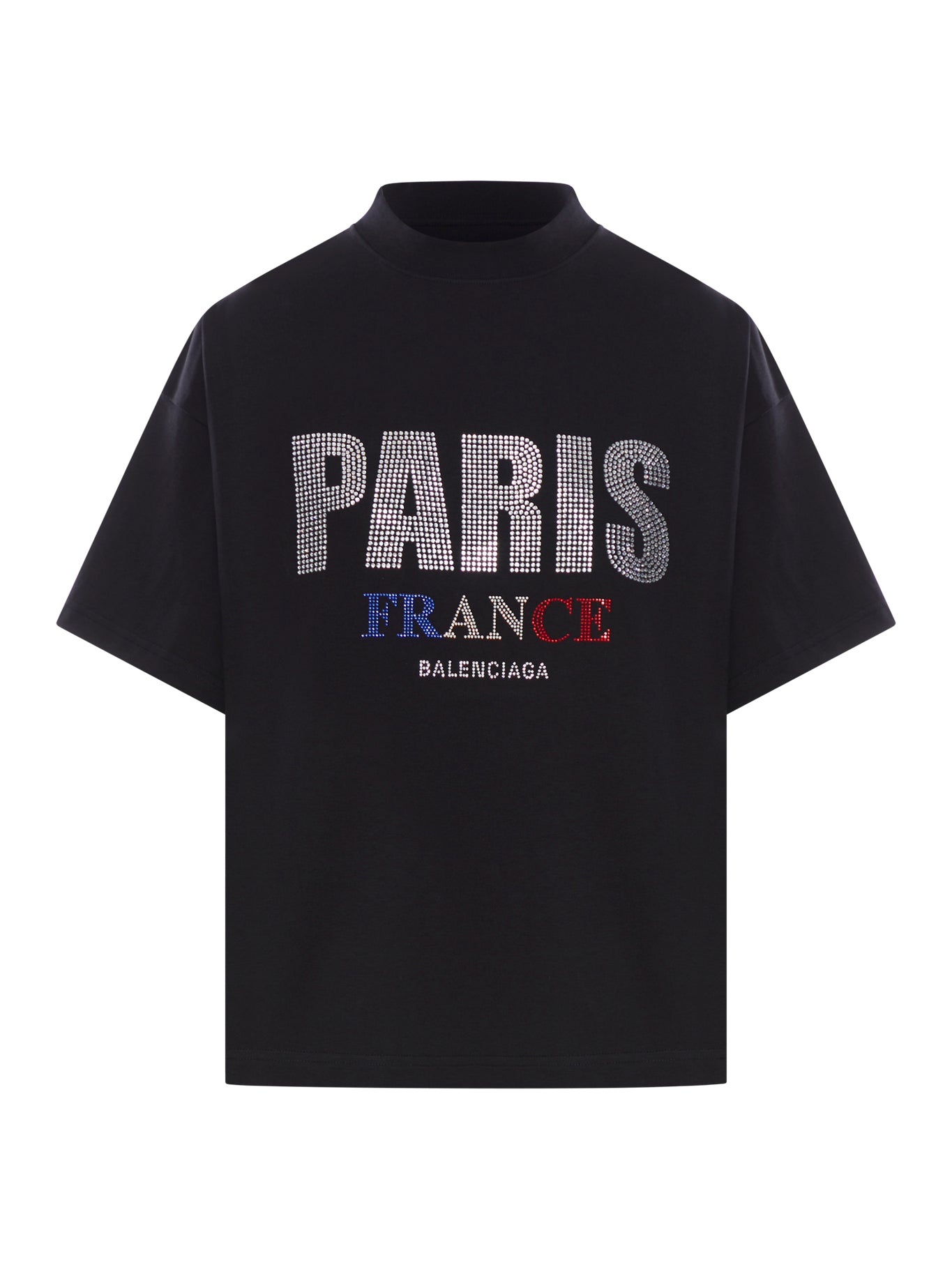 T-SHIRT PARIS STRASS CROPPED OVERSIZE IN NERO