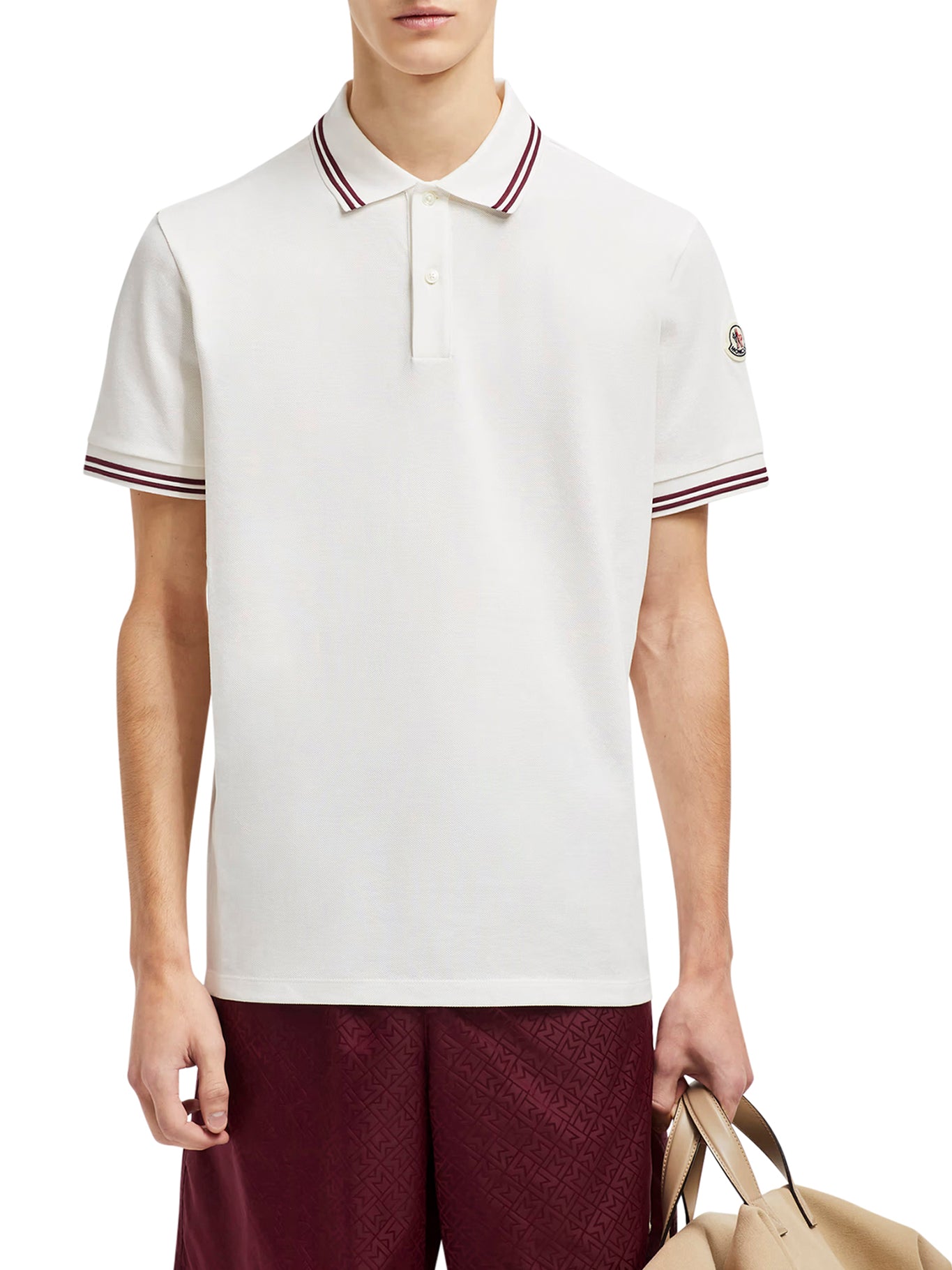 STRIPED TRIM COTTON PIQUET POLO SHIRT