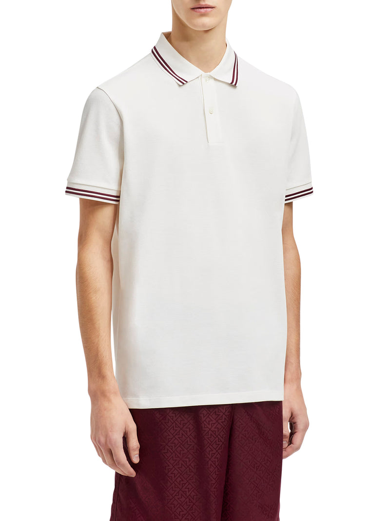 STRIPED TRIM COTTON PIQUET POLO SHIRT