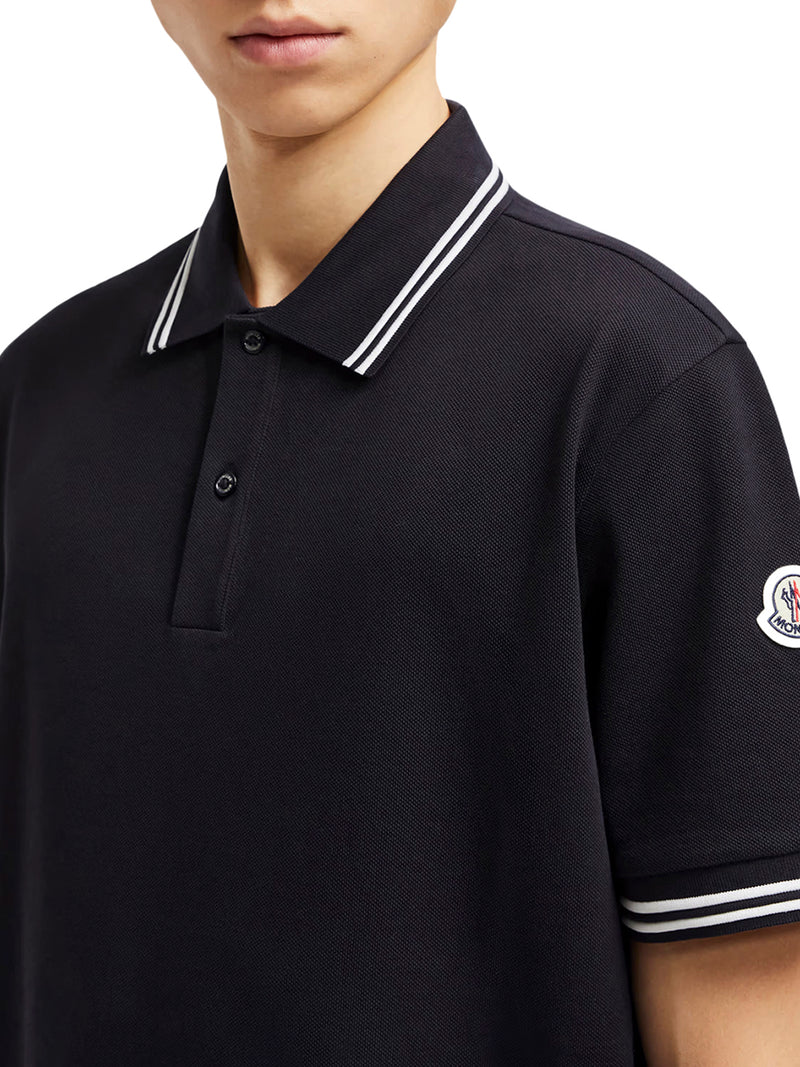 STRIPED TRIM COTTON PIQUET POLO SHIRT