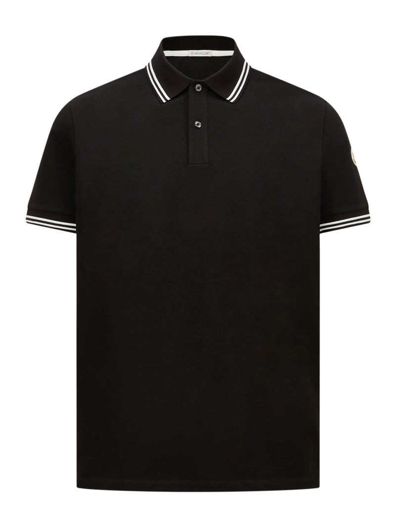 STRIPED TRIM COTTON PIQUET POLO SHIRT