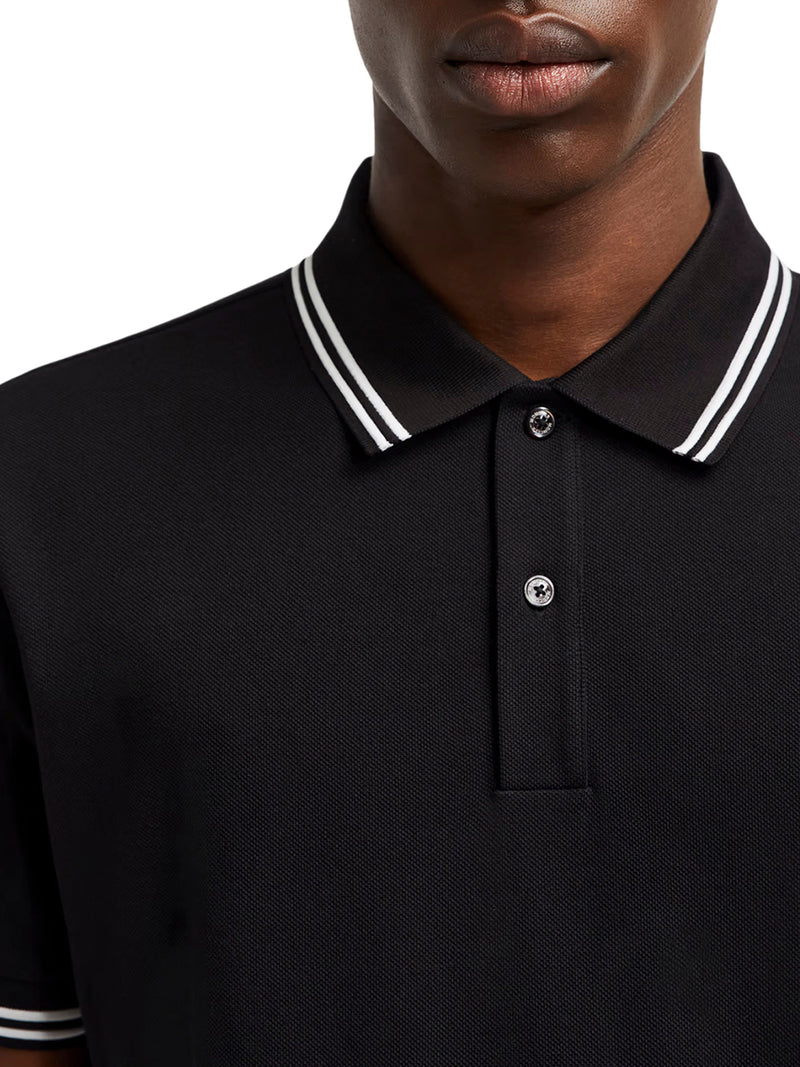 STRIPED TRIM COTTON PIQUET POLO SHIRT