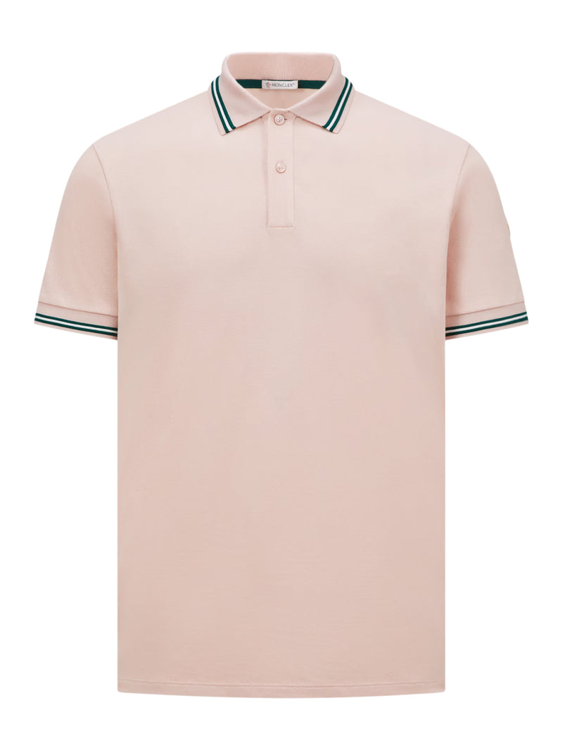 STRIPED TRIM COTTON PIQUET POLO SHIRT