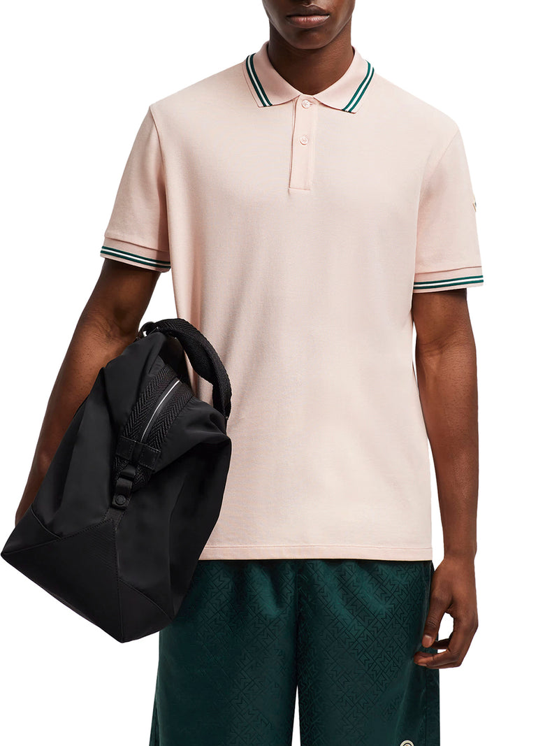 STRIPED TRIM COTTON PIQUET POLO SHIRT