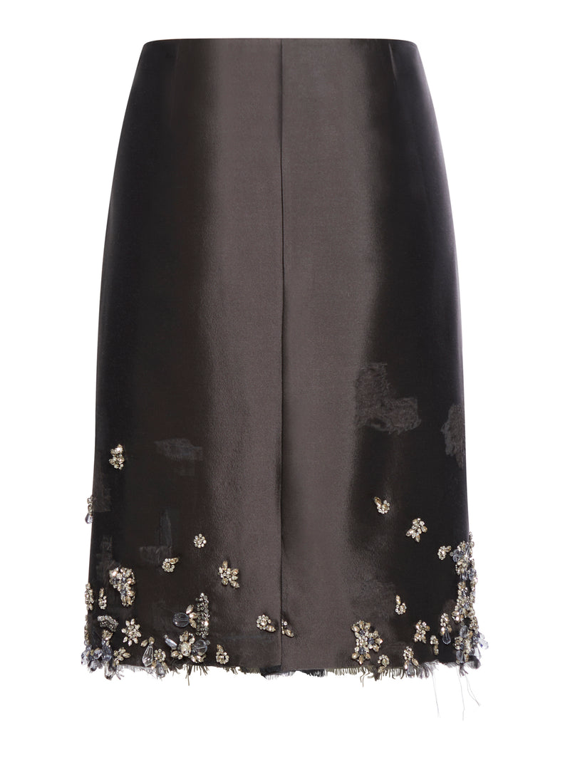 MIDI SKIRT IN WOOL AND SILK WITH APPLICATIONS