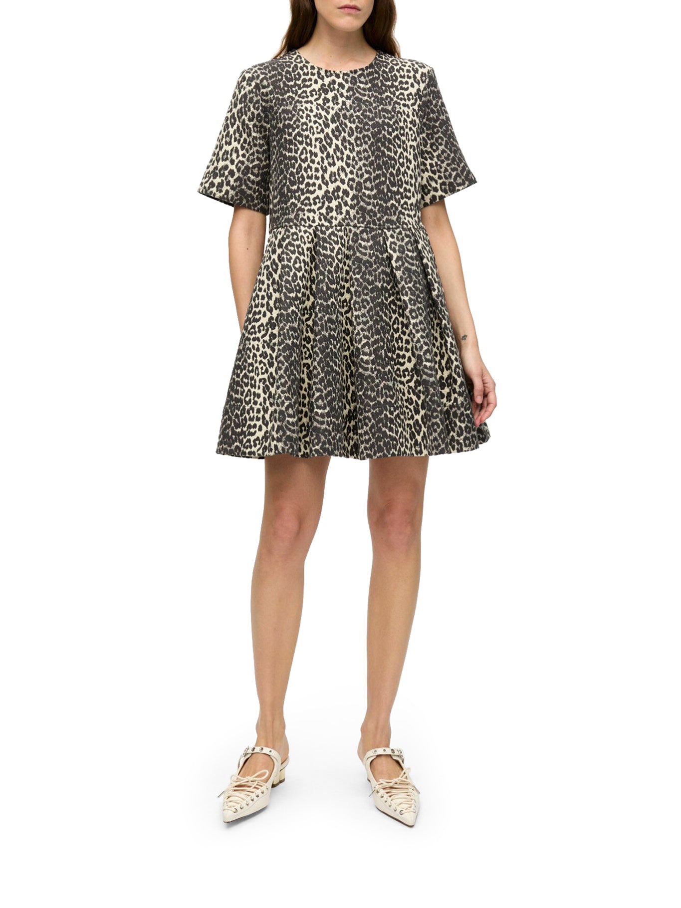 LEOPARD COTTON TWEED MINI DRESS