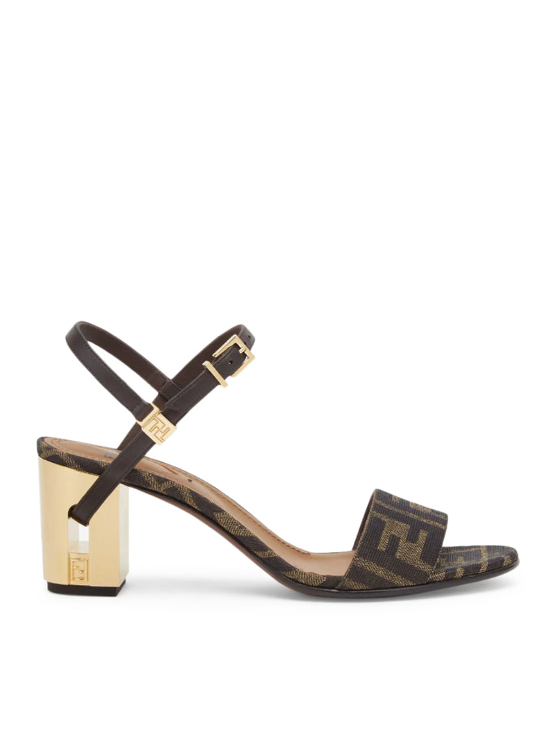 DELFINA MEDIUM HEEL SANDALS IN FF JACQUARD