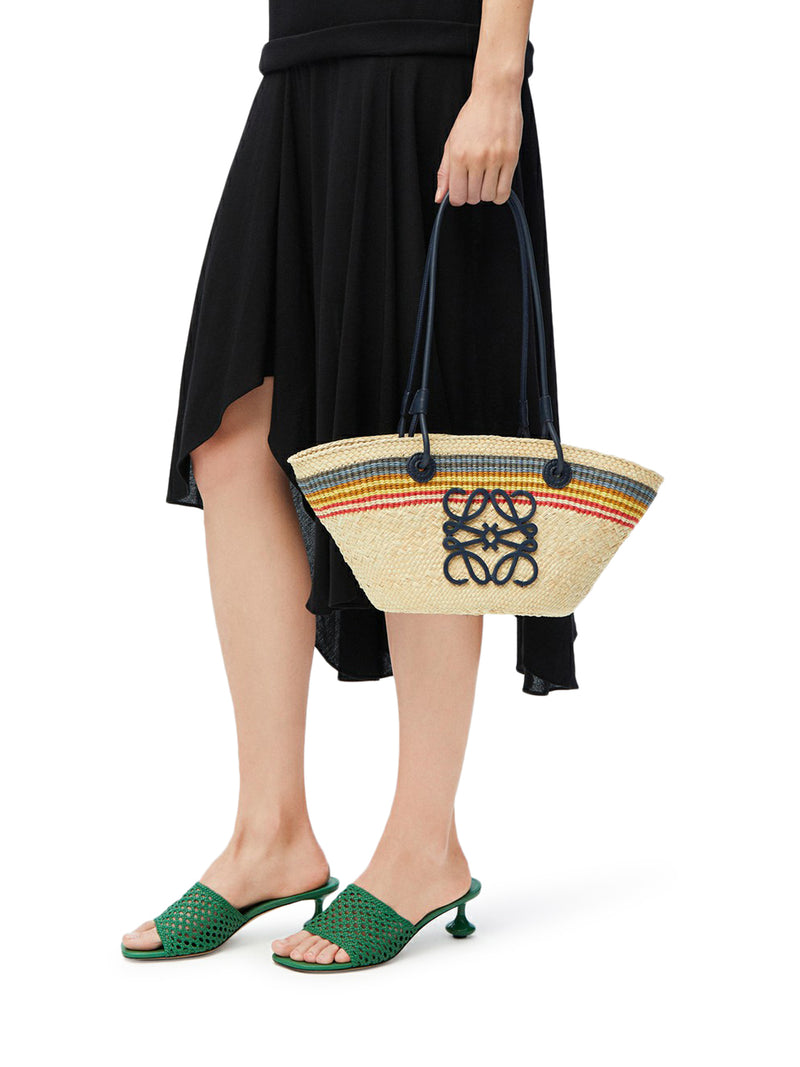 ANAGRAM SMALL BASKET BAG IN IRACA PALM AND CALFSKIN