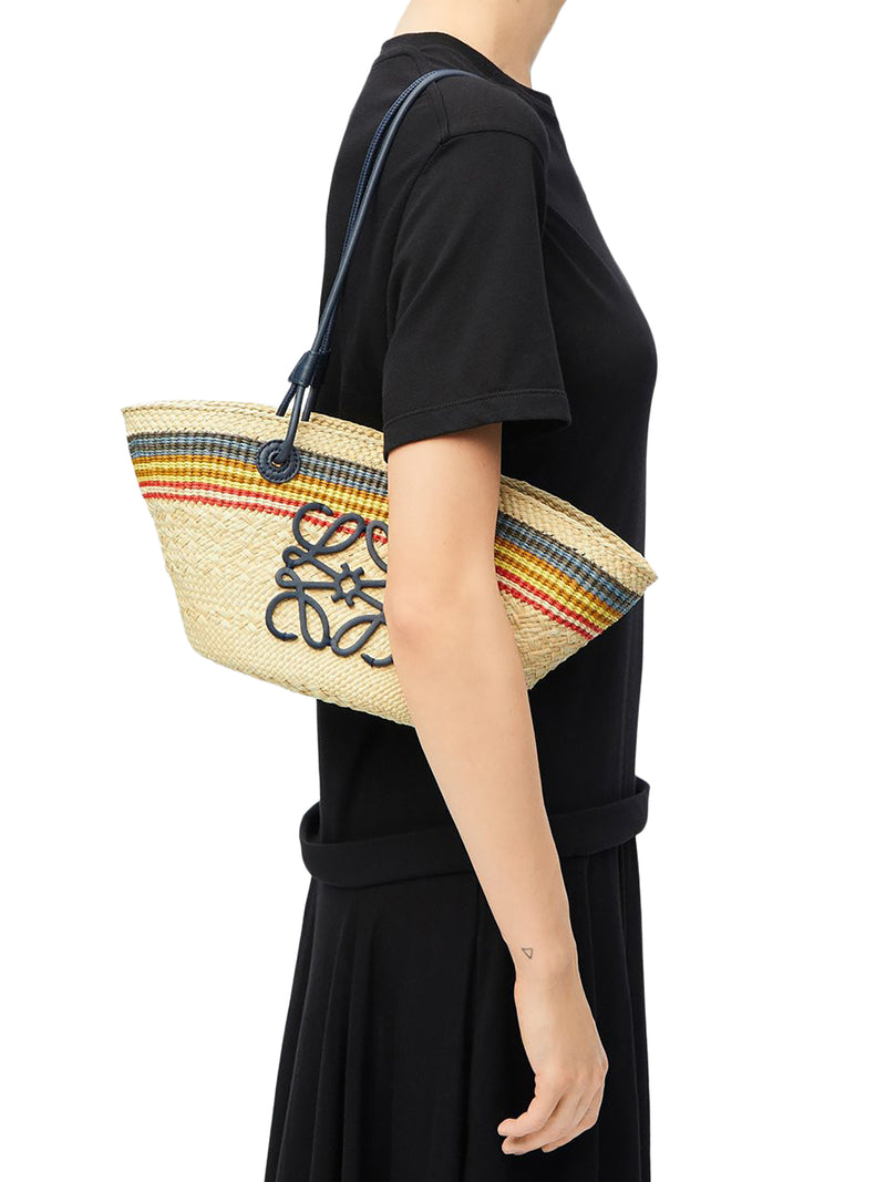 ANAGRAM SMALL BASKET BAG IN IRACA PALM AND CALFSKIN