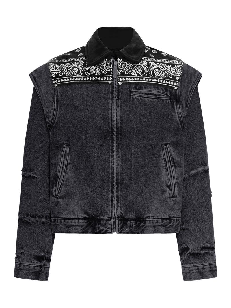 DENIM CAPE JACKET WITH BANDANA EFFECT