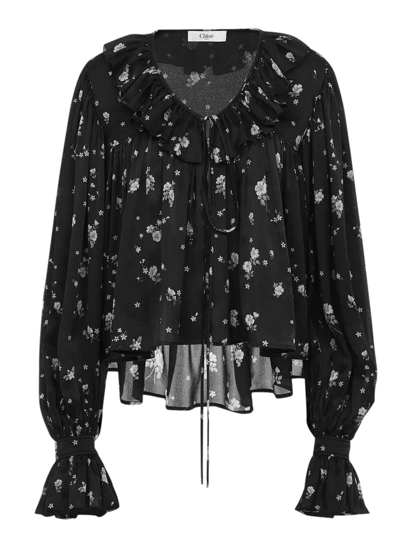 MAXI TOP WITH RUFFLES IN SILK CHARMEUSE