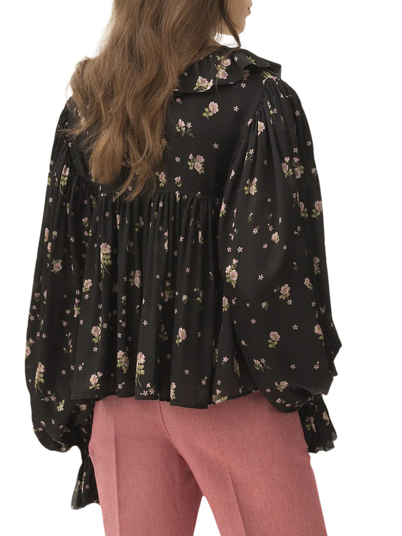 MAXI TOP WITH RUFFLES IN SILK CHARMEUSE