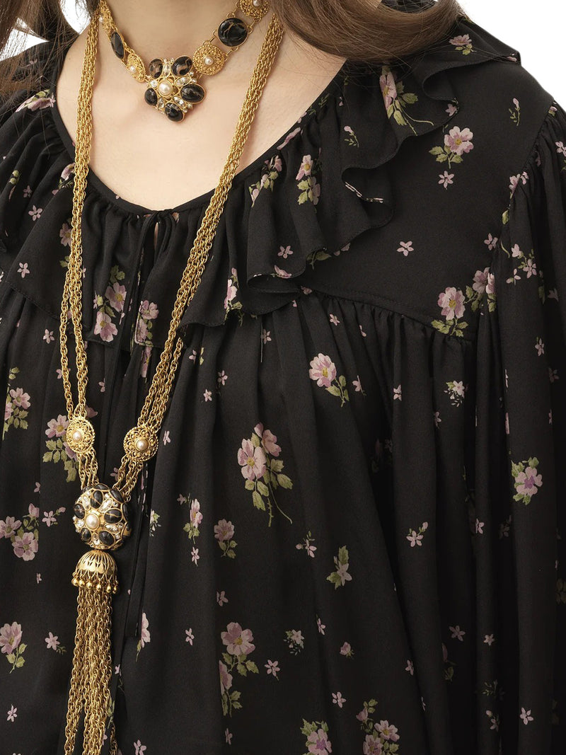 MAXI TOP WITH RUFFLES IN SILK CHARMEUSE