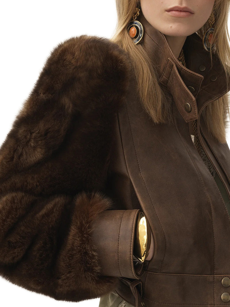 SHORT HIGH-NECK LEATHER JACKET