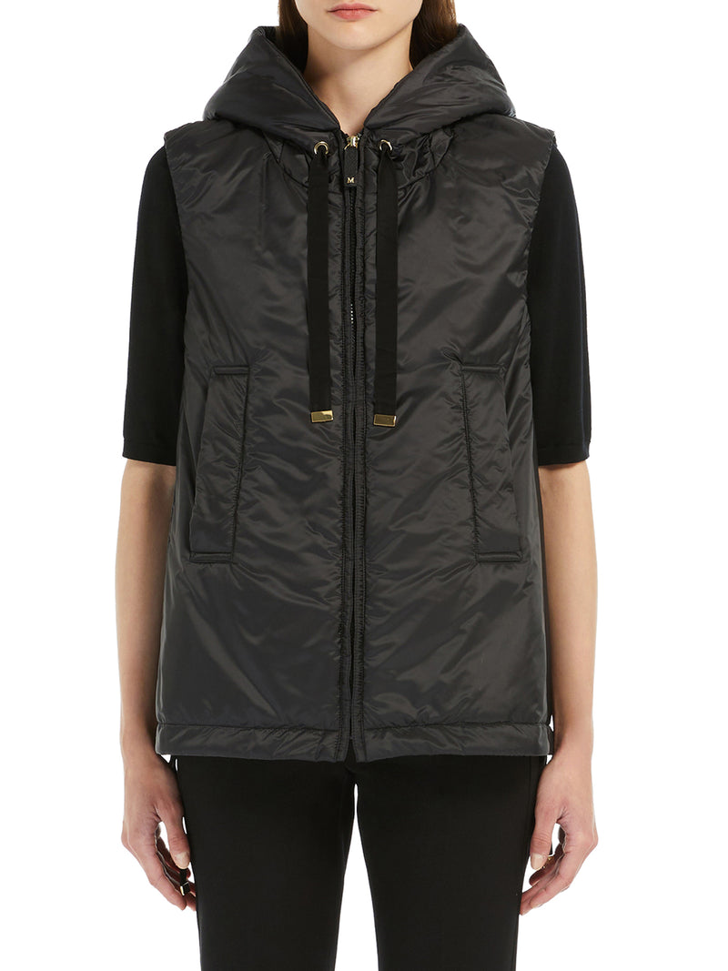 PADDED VEST WITH HOOD IN ANTI-DROP CANVAS