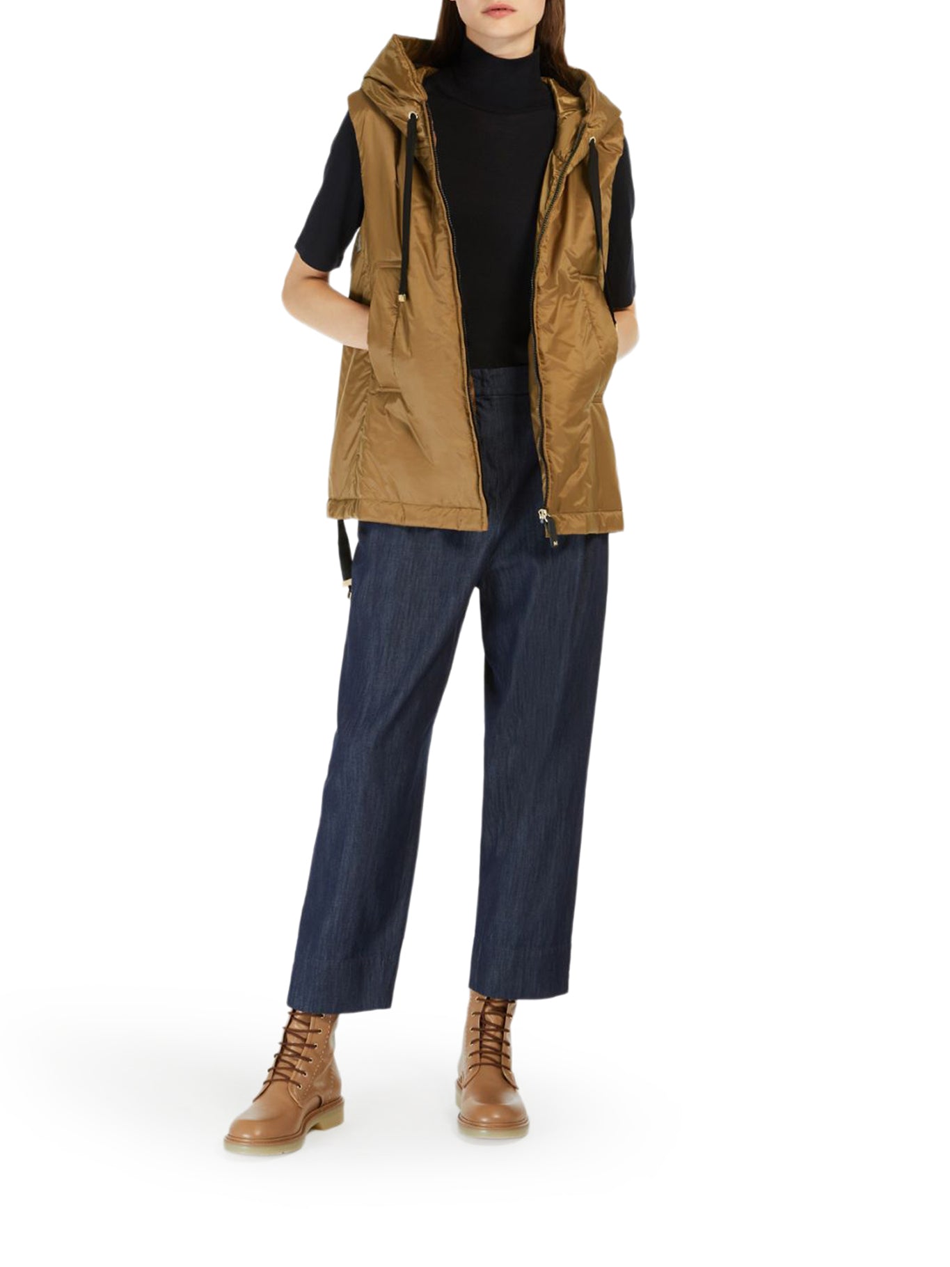 PADDED VEST WITH HOOD IN ANTI-DROP CANVAS