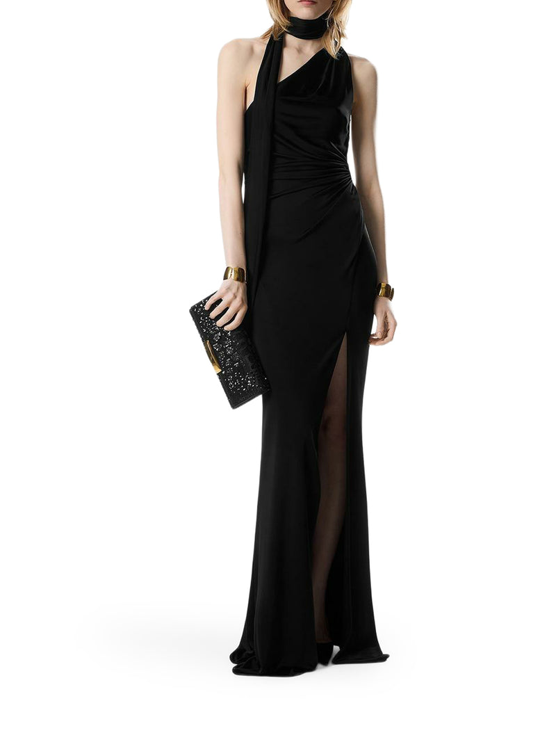 ONE SHOULDER EVENING DRESS WITH SCARF