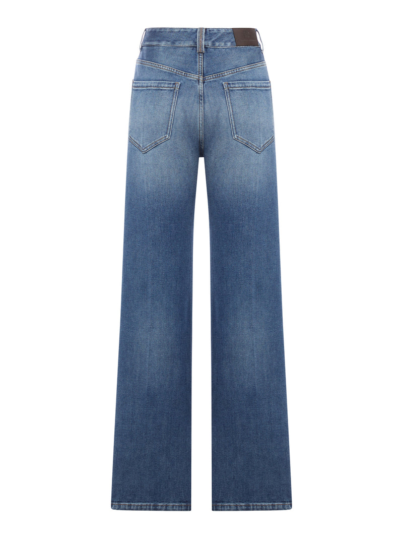 WIDE LEG JEANS IN WASHED DENIM