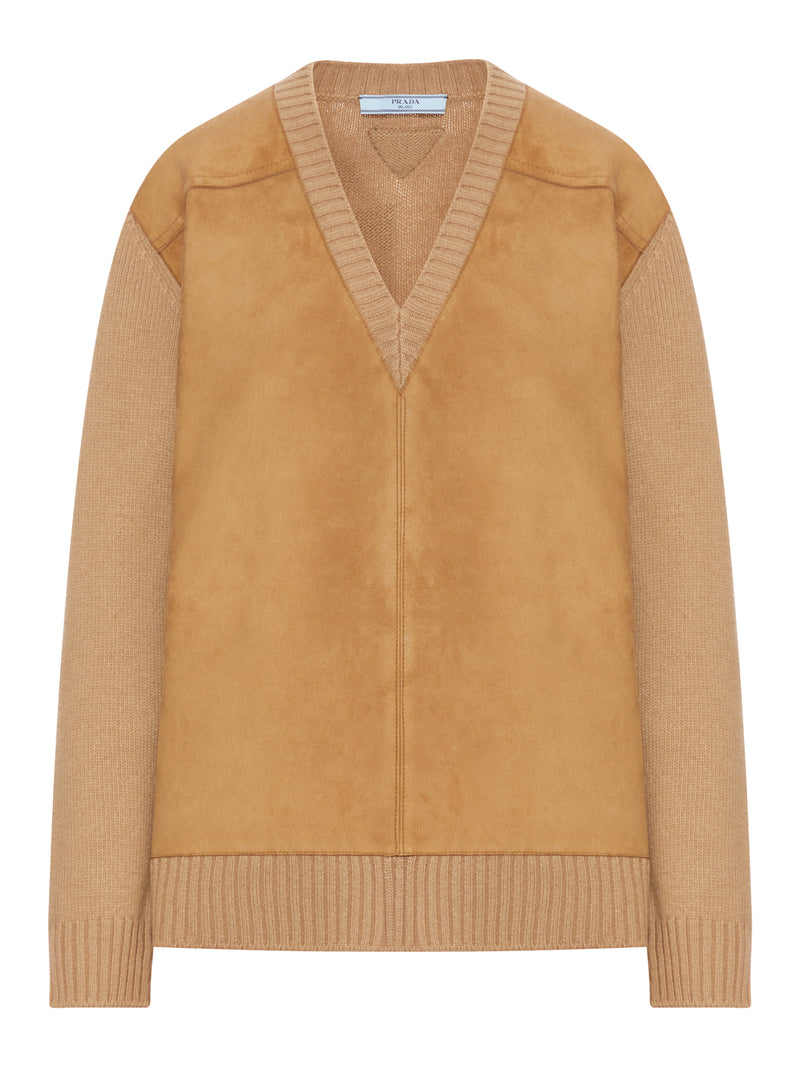 WOOL AND CASHMERE SWEATER WITH SUEDE INSERTS