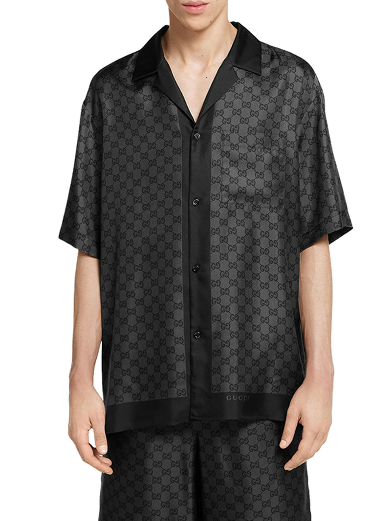 SILK TWILL BOWLING SHIRT WITH PRINT