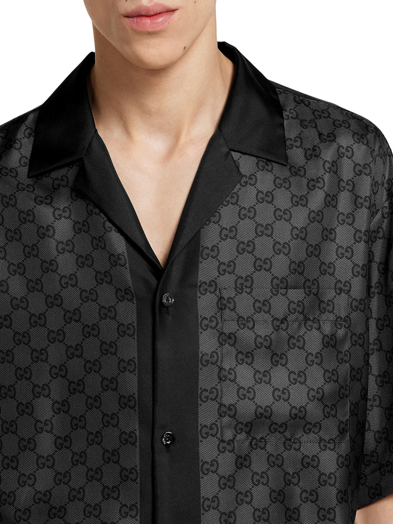 SILK TWILL BOWLING SHIRT WITH PRINT