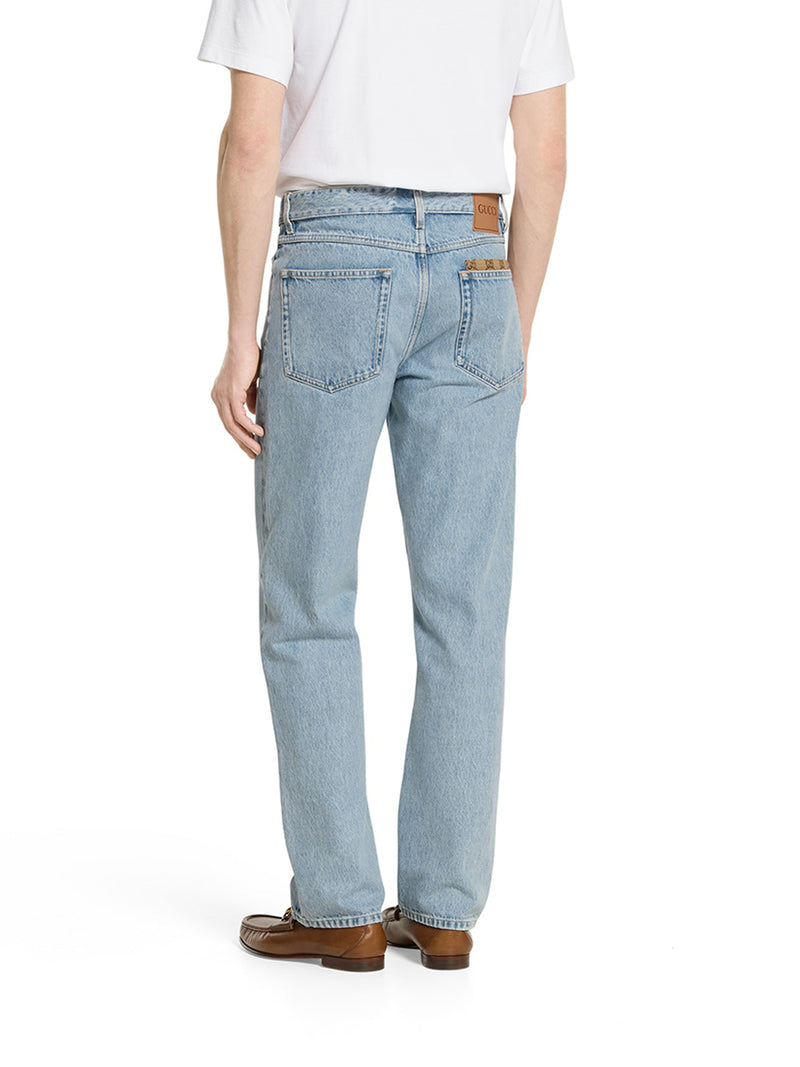 DÉLAVÉ DENIM TROUSERS WITH GG INSERT