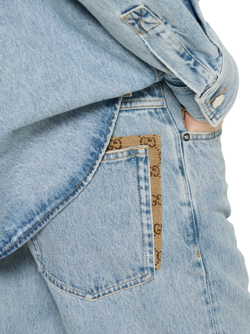 DÉLAVÉ DENIM TROUSERS WITH GG INSERT