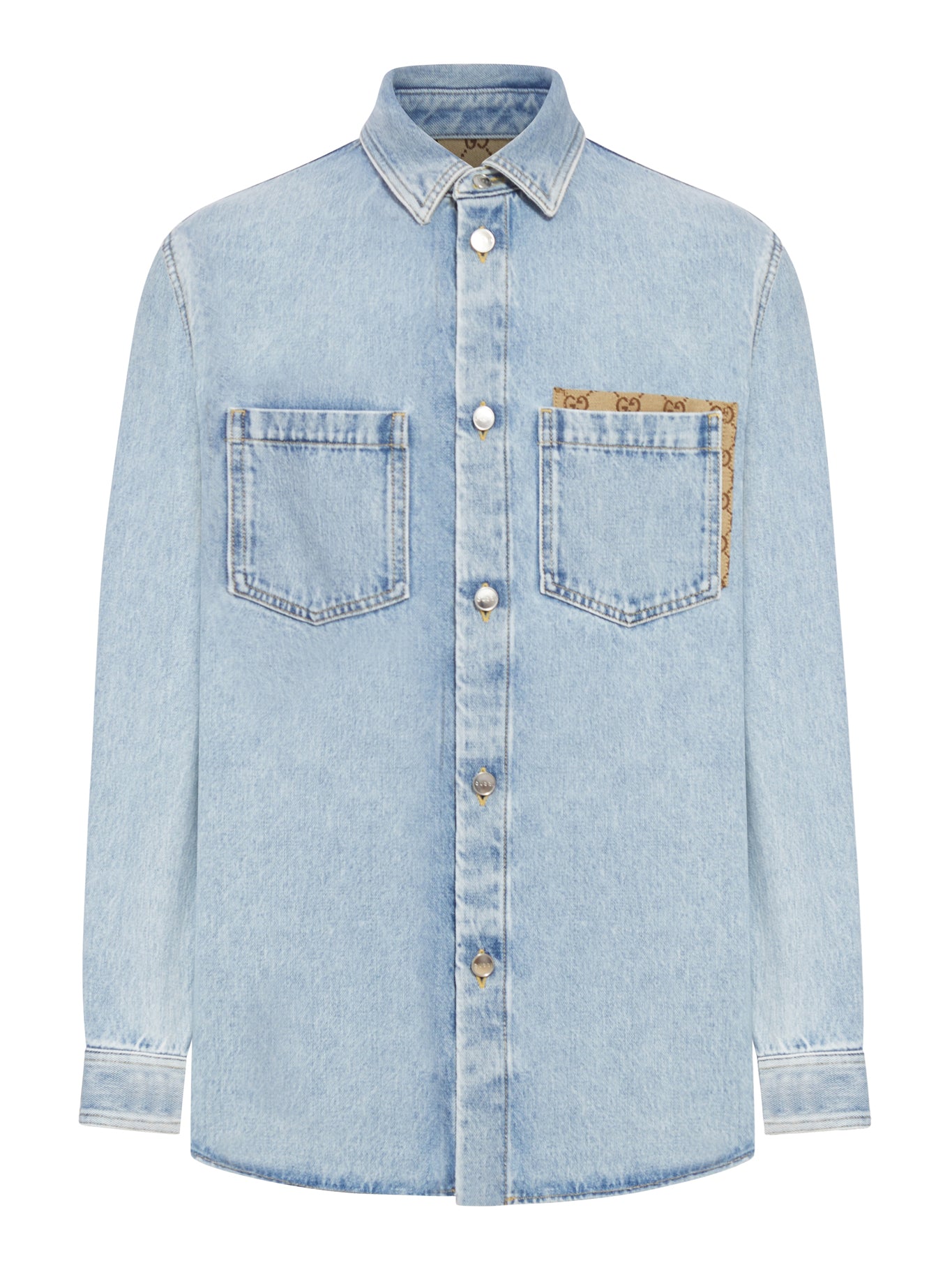 DÉLAVÉ DENIM SHIRT WITH GG INSERT