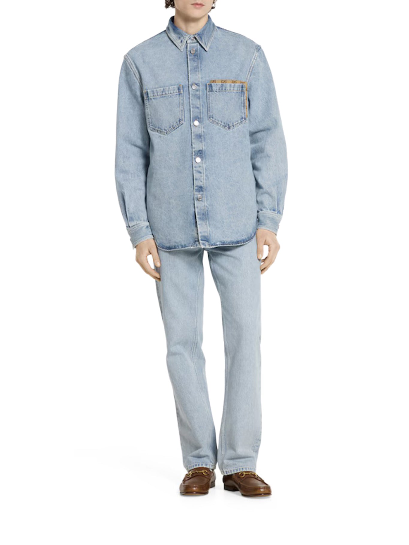DÉLAVÉ DENIM SHIRT WITH GG INSERT