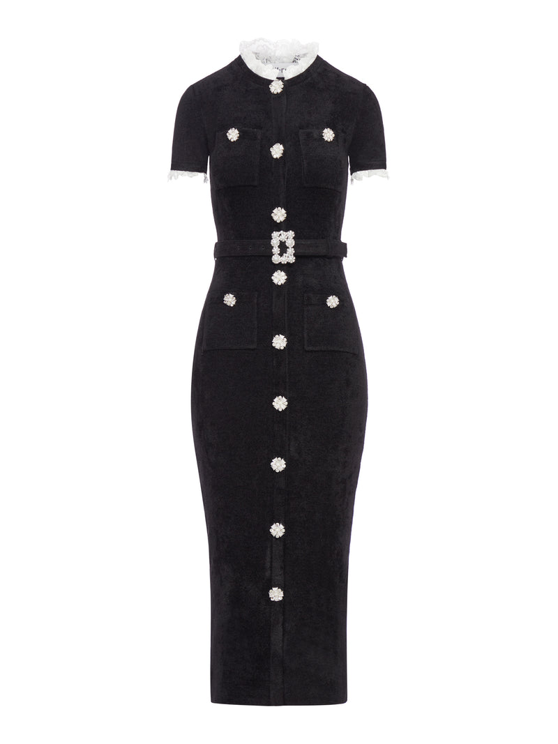 BLACK CHENILLE KNIT MIDI DRESS