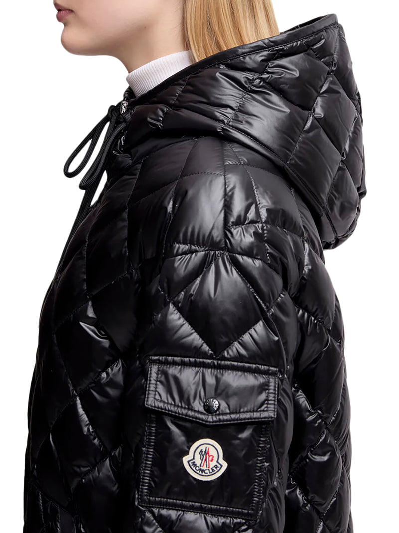SHORT DOWN JACKET WITH HOOD AND DIAMOND QUILTING
