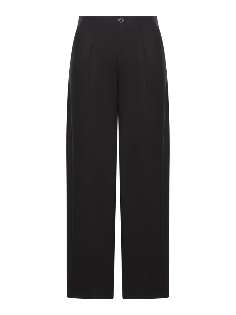 DALEY PLEATED BLACK COTTON TROUSERS